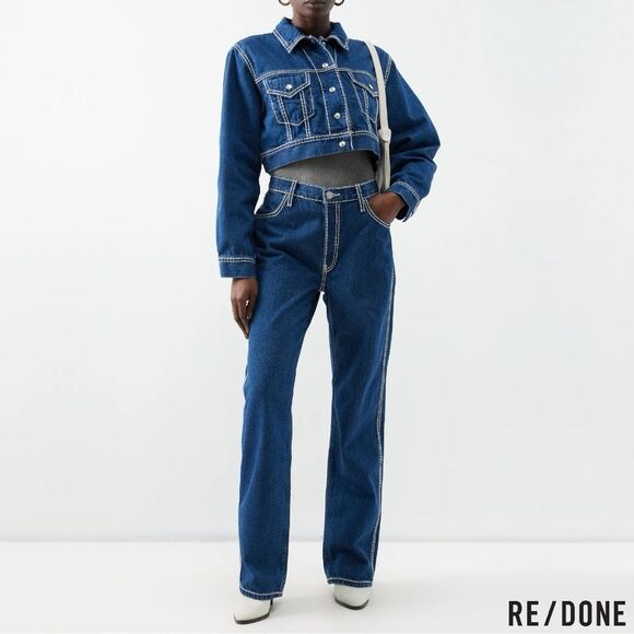 RE/ DONE **NWT** Cropped Chunky Stitch 'Trucker' Indigo Denim Jacket - Picture 4 of 16